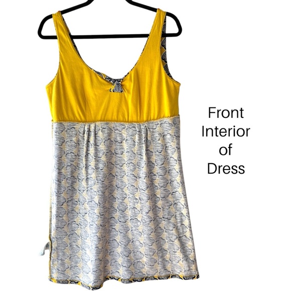 BODEN | CLAIRE SEASHELL MINI DRESS EMPIRE WAIST NAVY BLUE & YELLOW | 8 PETITE - Picture 8 of 12